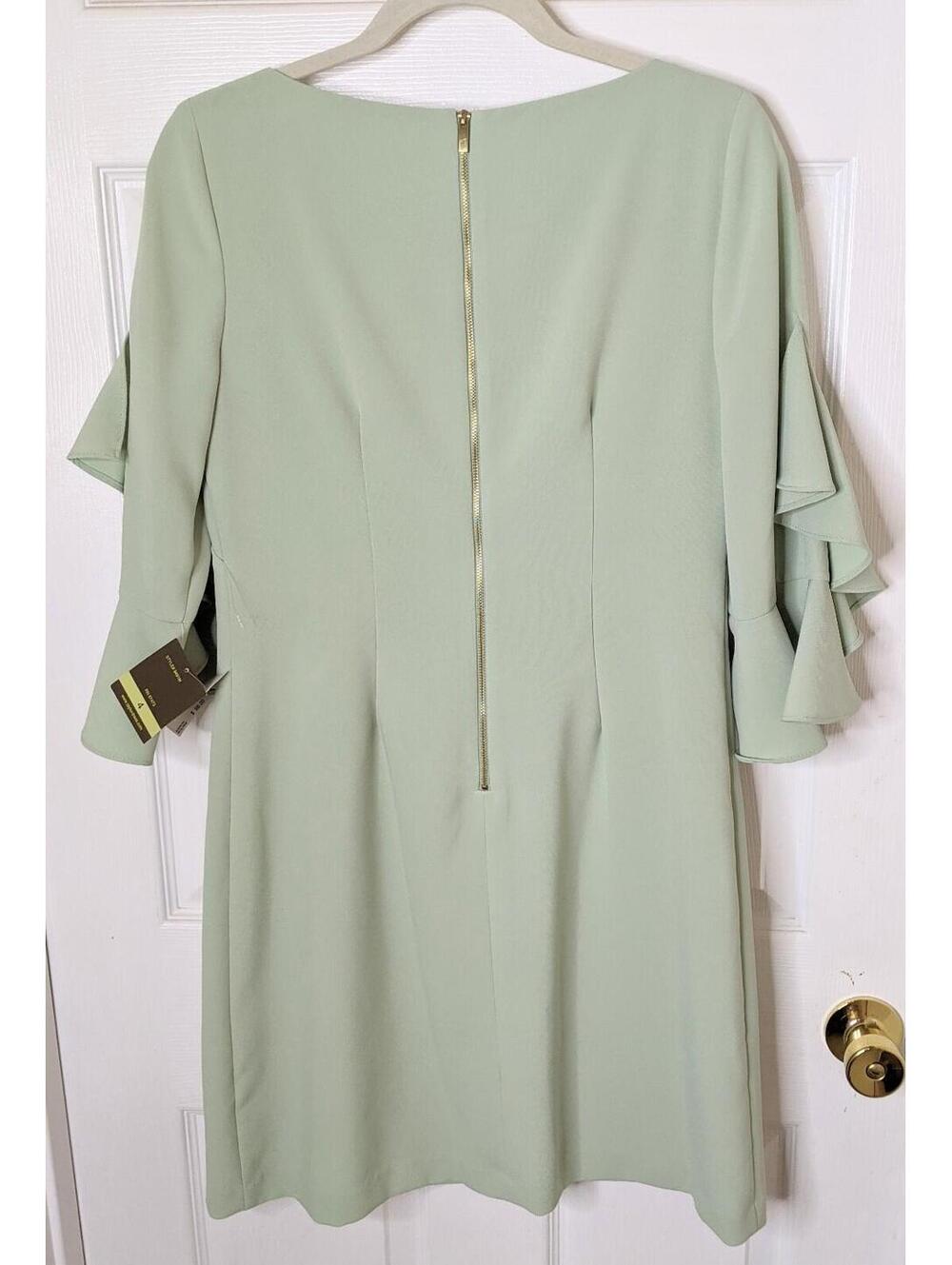 Taylor "Jan" Pastel Sage Green Ruffled 3/4 Sleeve Shift Dress Size 4 NWT 9491M - Picture 4 of 8